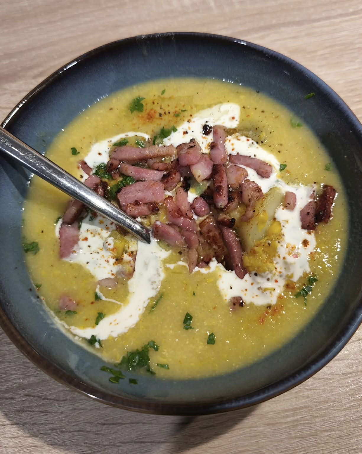 Velouté de maïs & lardons grillés